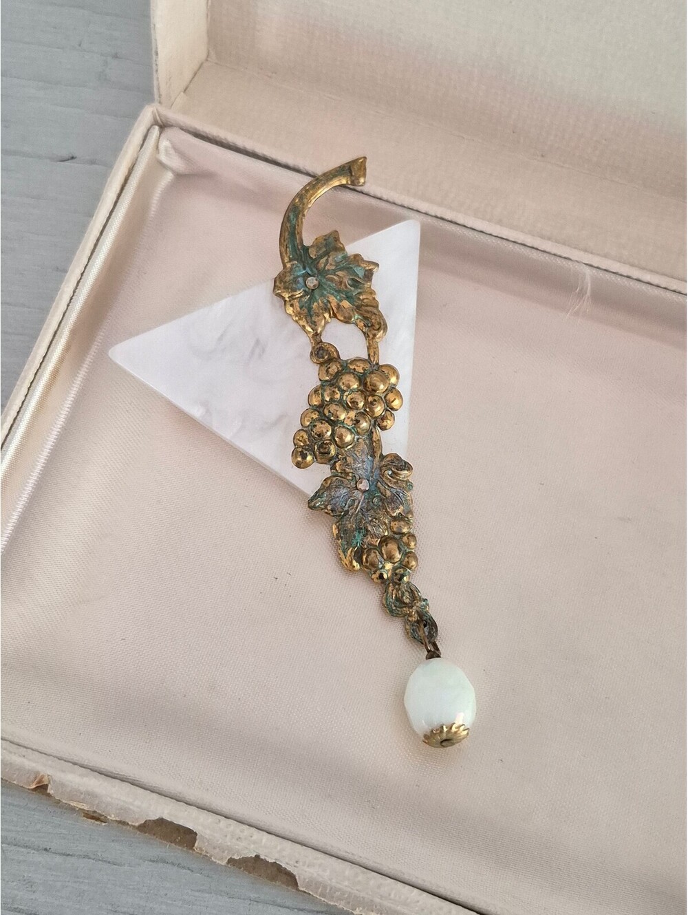 Vintage Upcycled Brass Grape Dangle Brooch